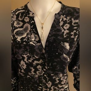 Nordstrom TROUVE Women's Silk Black Grey Snake Animal Print Blouse Career Size S